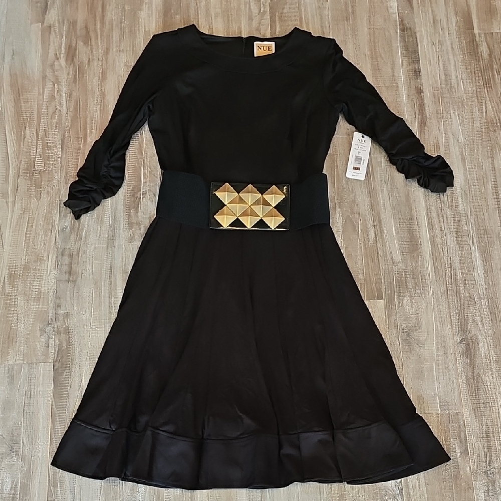 NWT NUE by Shani Dress Fit Flare Belt 12 Large LBD Little Black Dress Shapewear